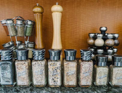 Various spices on a countertop